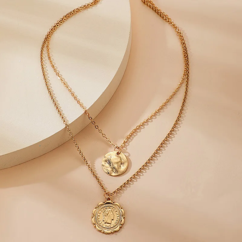 

Vintage Multi-layer Coin Chain Choker Necklace For Women Gold Silver Color Fashion Portrait Chunky Chain Necklaces Jewelry