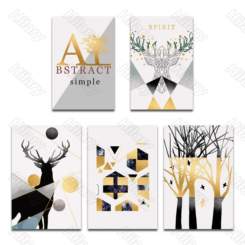 

Poster Deer Forest Plant Letters Shape Canvas Painting Posters Wall Art Home Decoration for Living Room and Bedroom 1Pcs