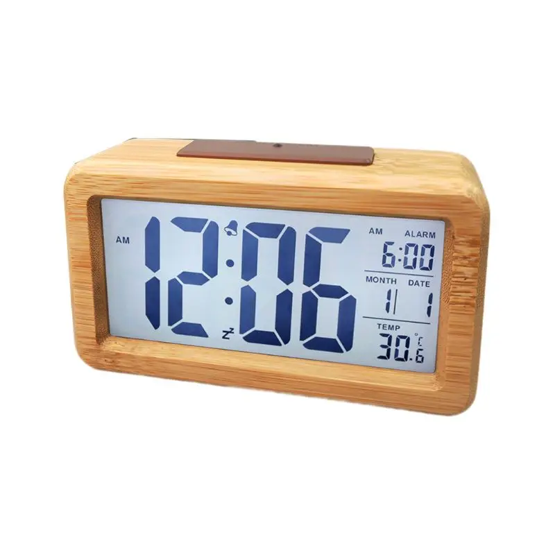 

Деревянный цифровой будильник с температурой, датой, подсветкой, повтором сигнала, не тикающий B0KB