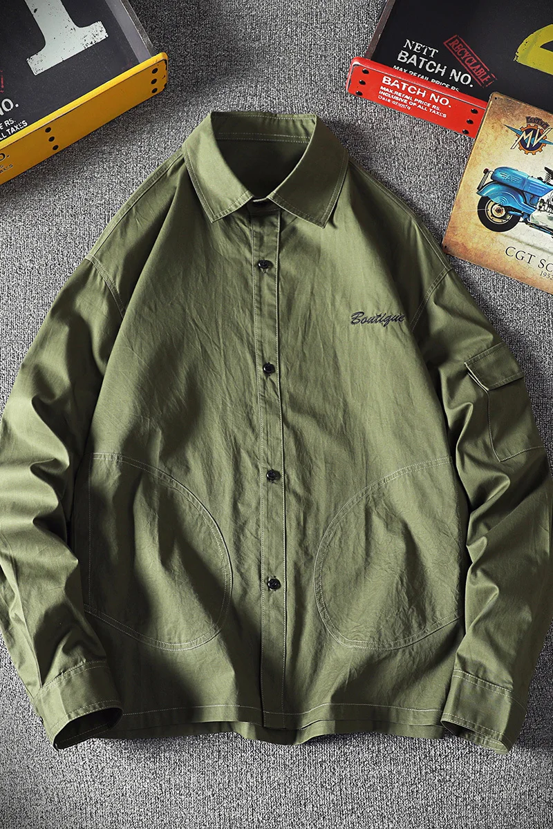 

2020 Spring And Summer New Youth Popular Solid Color Loose Long-sleeved Shirt Fashion Casual Wild Shirt Army Green /Black/Orange