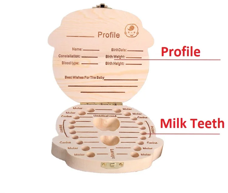 Baby Tooth Box Colorful Spanish English French Italian Wood Organizer Save Milk Teeth Storage | Дом и сад