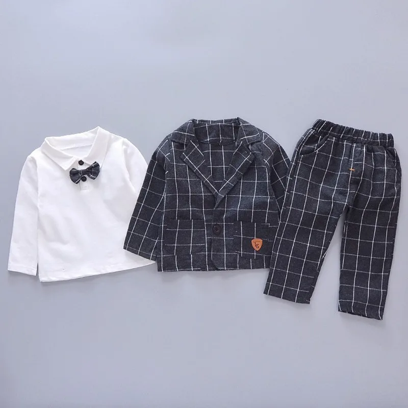 New Spring Autumn Children Gentleman Clothes Kids Boys Cotton Suit T-Shirt Pants 3Pcs/sets Baby Formal Clothing Infant Tracksuit |