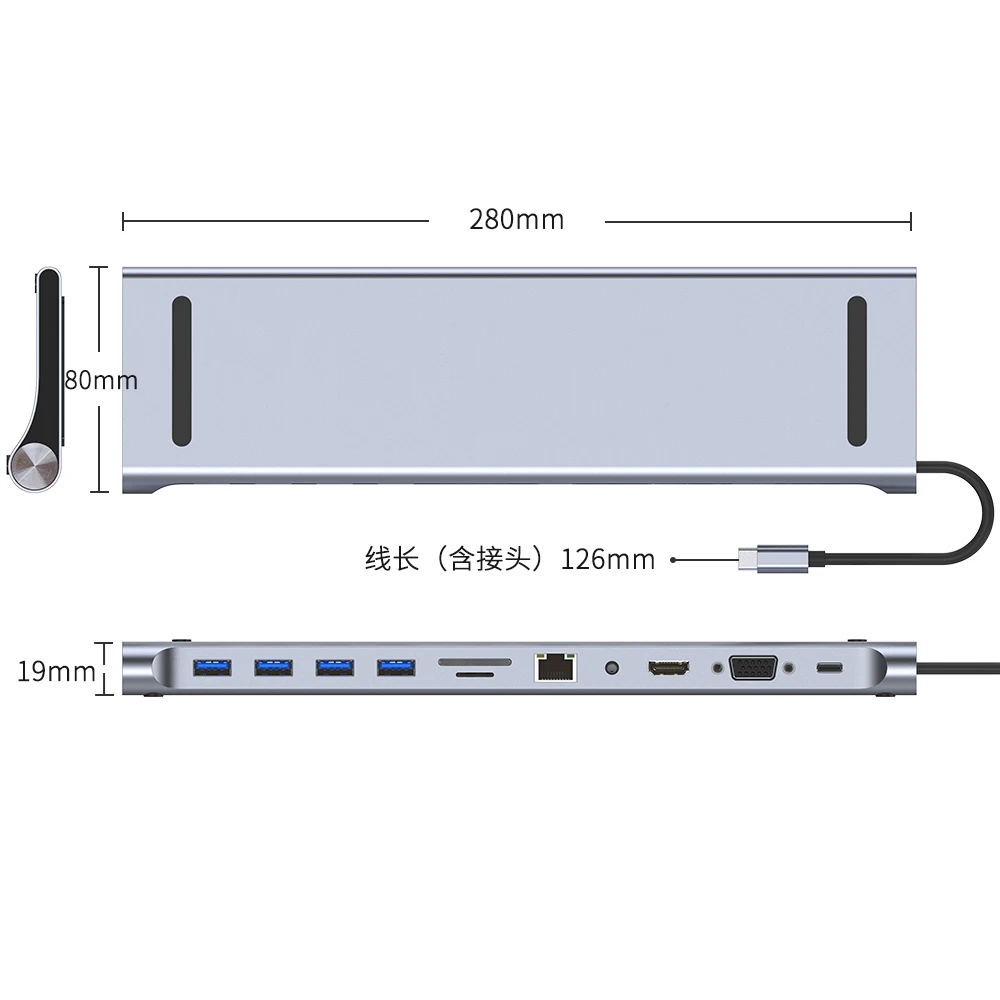 type c scaffold docking station hub 11 12 in 1 adapter mst dual display screen hdmi vga pd lenovo apple macbook pro laptop mac free global shipping