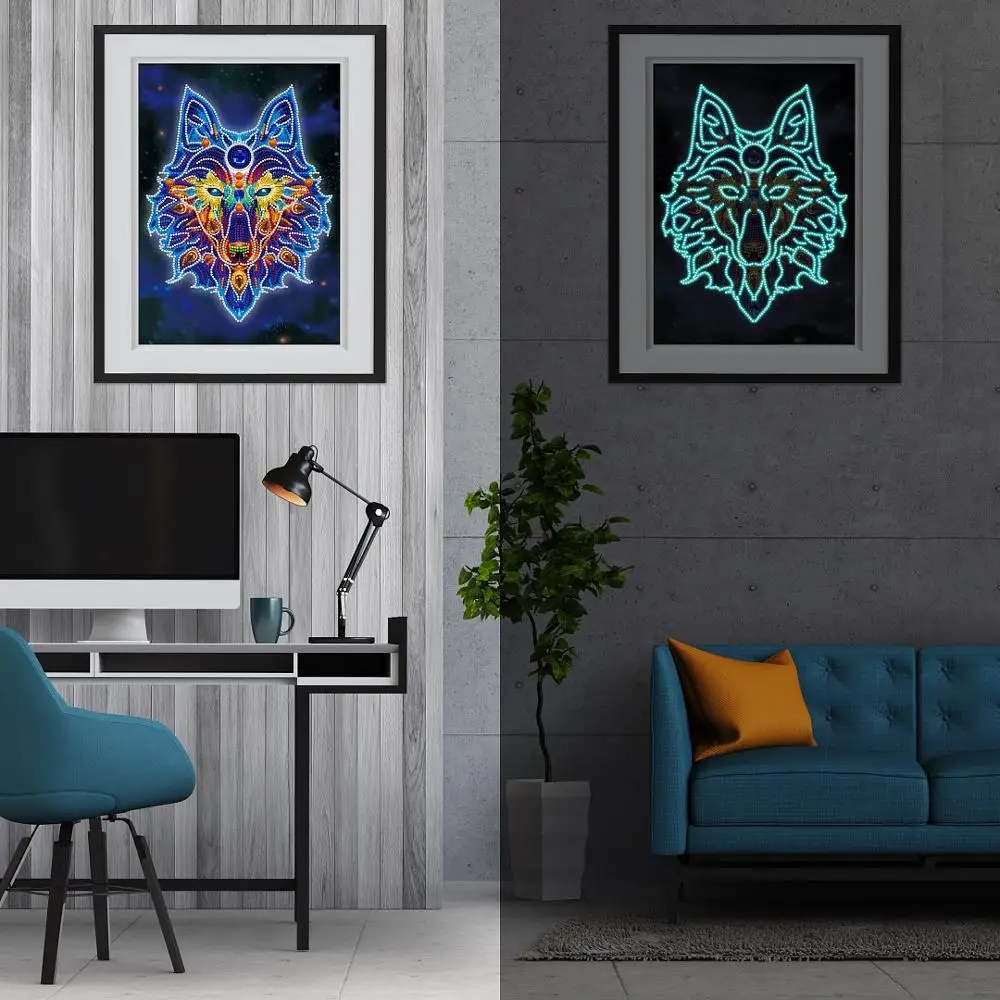 

Vintage 5D DIY Diamond Painting Wolf Pattern Luminous Night Light Crystal Diamond Mosaic алмазная живопись