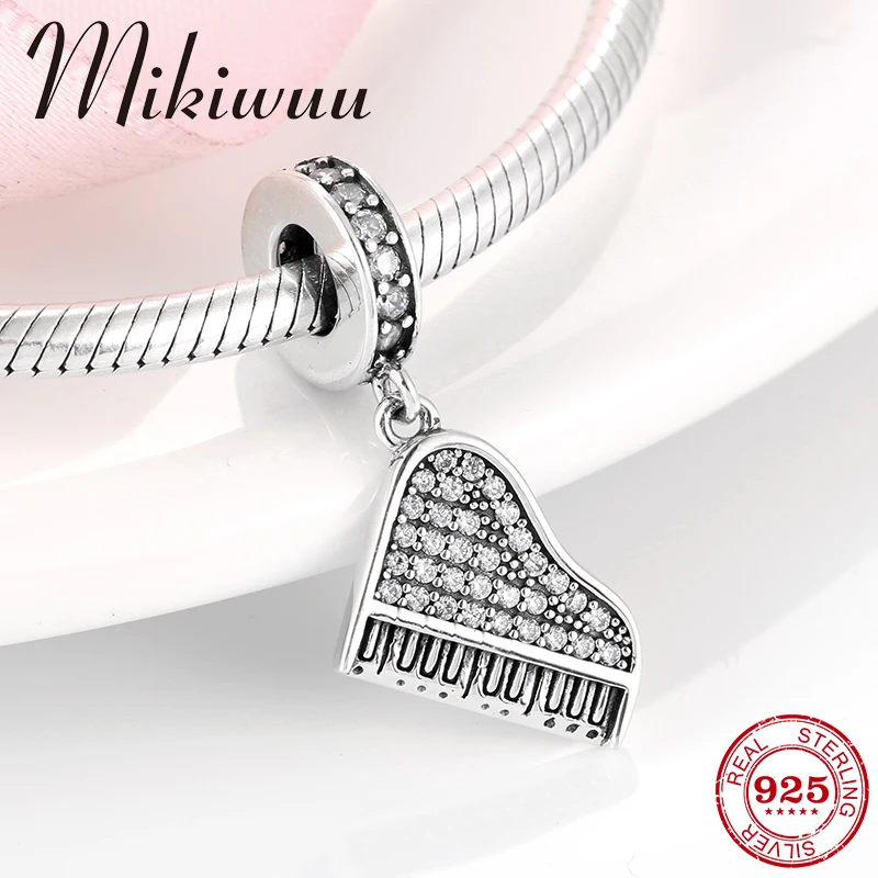 New 925 Sterling Silver Piano shape clear CZ fine Pendant Accessories Beads Fit Original Mikiwuu Charm Bracelet Jewelry making | Украшения