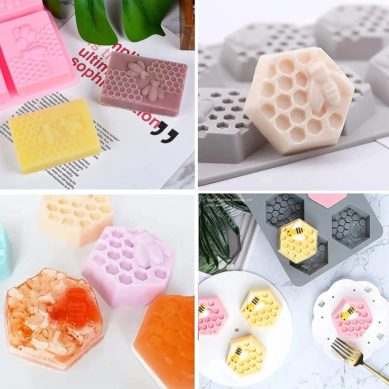 

1pc Honey Bee Silicone Soap Mold diy Handmade Craft 3D Soap Mold Silicone Rectangular 6 Forms Soap Molds For Soap Making