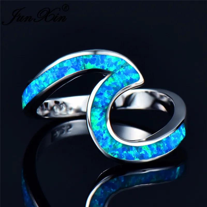 I & FDLK  Top Quality Male Female Rainbow Fire Opal Wave Rings For Women Men Silver Color Blue/Green Opals Ring Gift