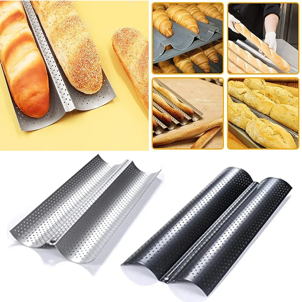 

Hot Carbon Steel 2 Groove Wave French Bread Baking Tray For Baguette Bake Mold Pan DIY Bread Mold Baking And Pastry Tool