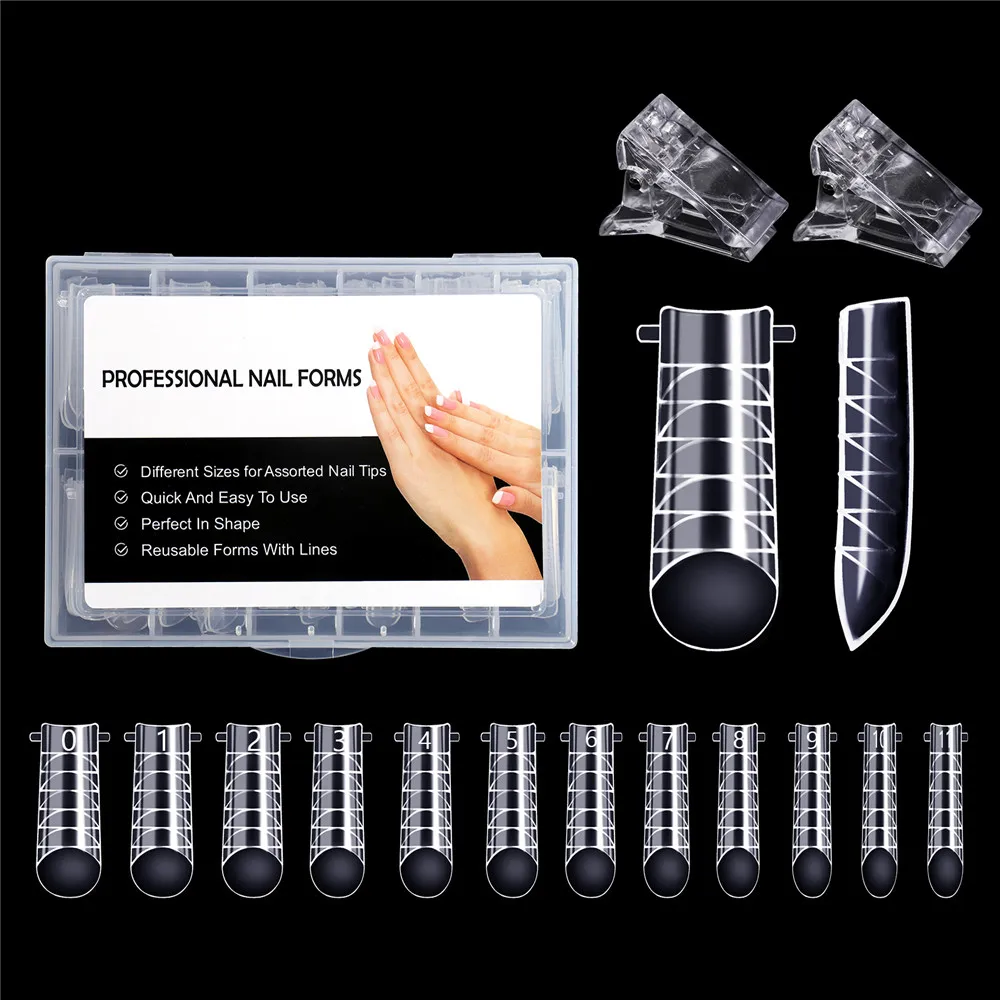

120pcs Clear Dual Forms Nail System Full Cover Quick Building Gel Mold Tips Nail Extension DIY Nails Accessoires Manicure Tools