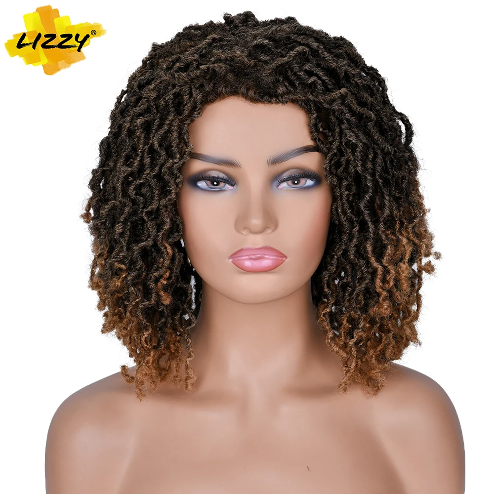

Dreadlock Curly Wig Short Hair Synthetic Twist Braided Wigs For Black Women Faux Locs Handmade Ombre Afro Wig Heat Resistant