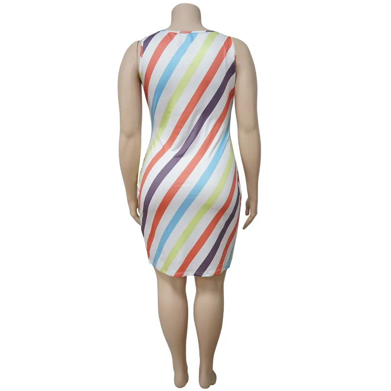 

2021 Summer New Large Size Women's V-neck Striped Tight Sexy Dress