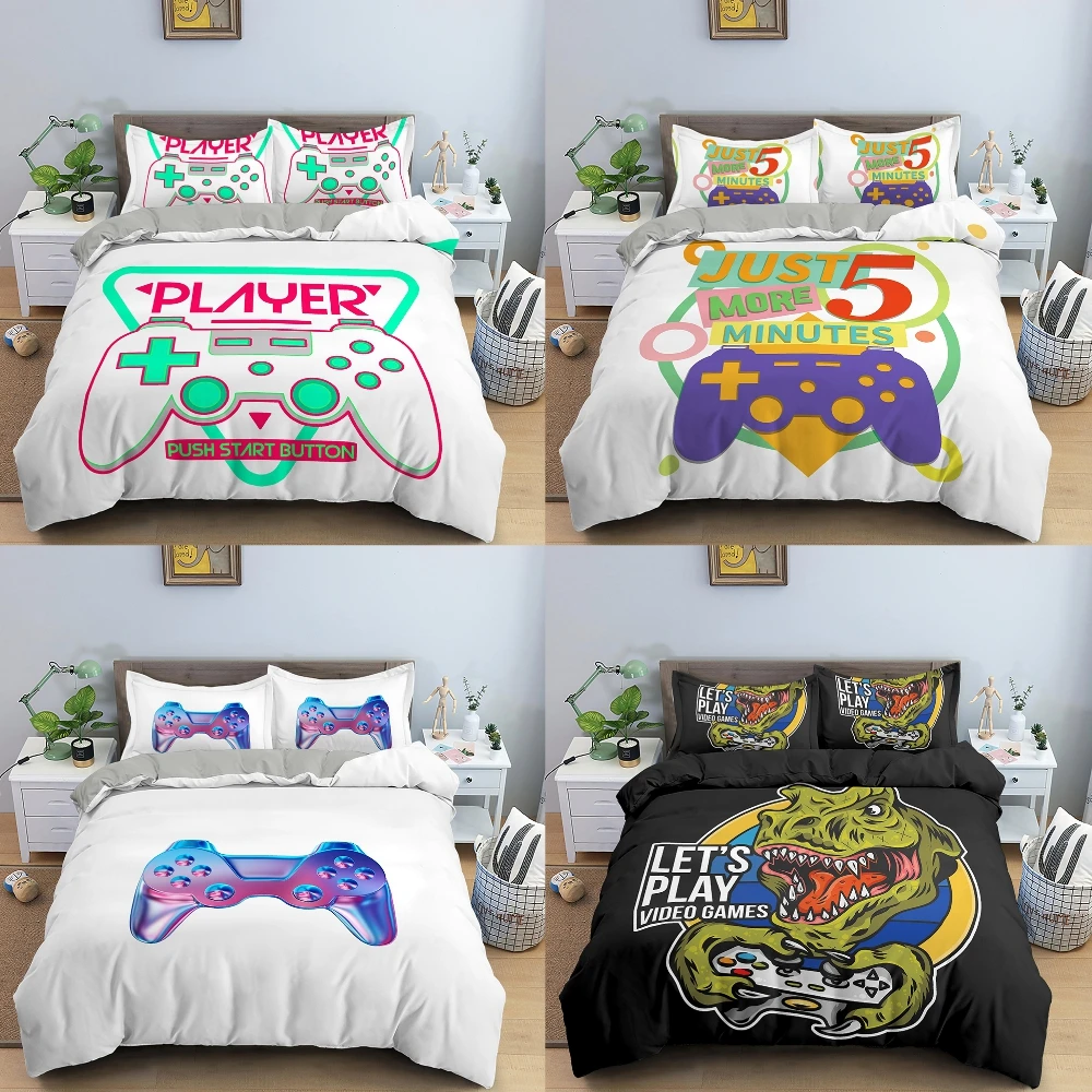 

3d Cartoon Bedding Set Kids Gamer Duvet Cover Set With Pillowcases Gamepad Boys Gift Bed Set Game Color Comforter Cover