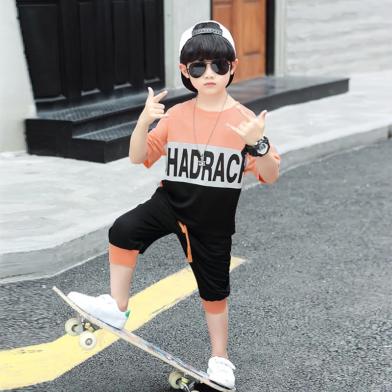 2019 костюм с короткими рукавами в алфавитном стиле новый летний детский