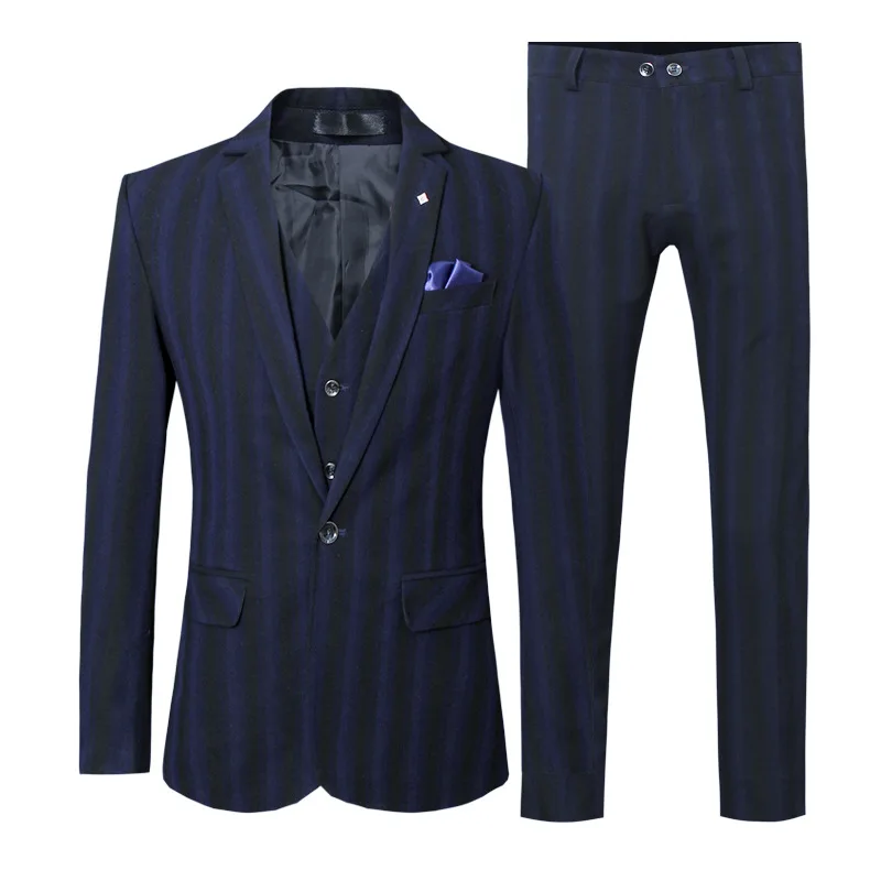 MIAMOOM мужской костюм большого размера Корейская версия серый полосатый из трех