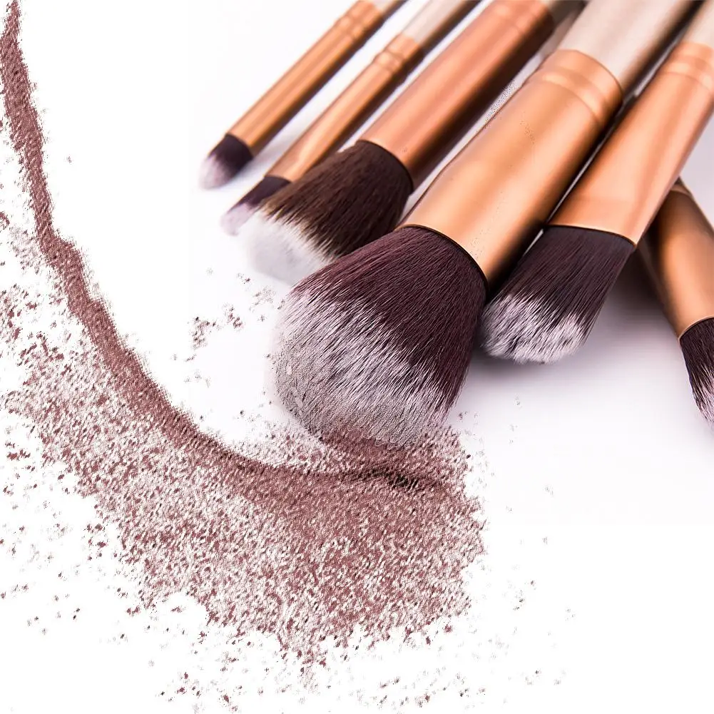 Набор деревянных кофейных золотых кистей для макияжа основы под макияж пудры