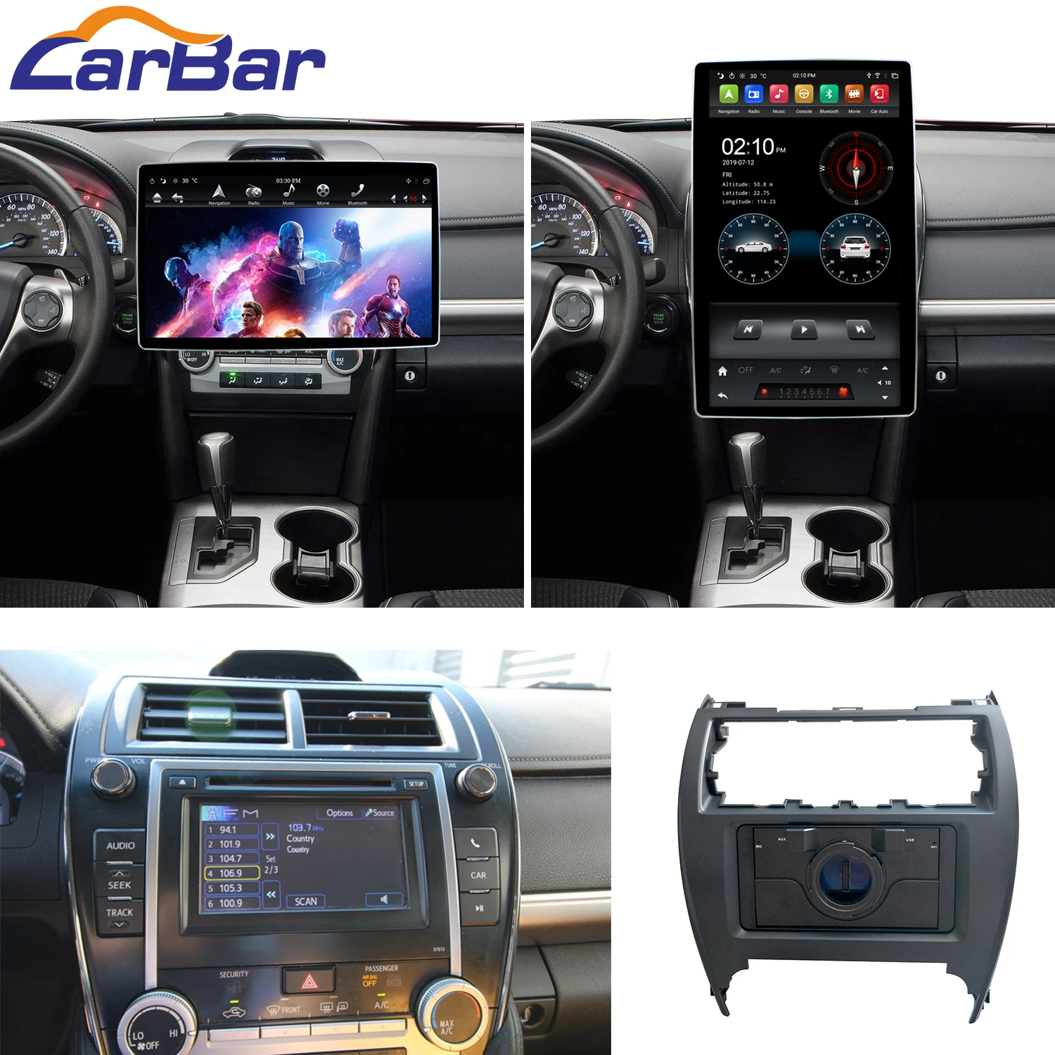 

Carbar 12.8" Tesla Style Rotation IPS Screen Android 9.0 Car DVD GPS Player for Toyota Camry USA & Mid-East Version 2012-2014