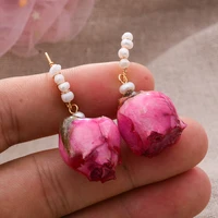 original handmade 14k gold filled natural freshwater pearl fresh rose flower ladies stud earrings hot sell jewelry women gift