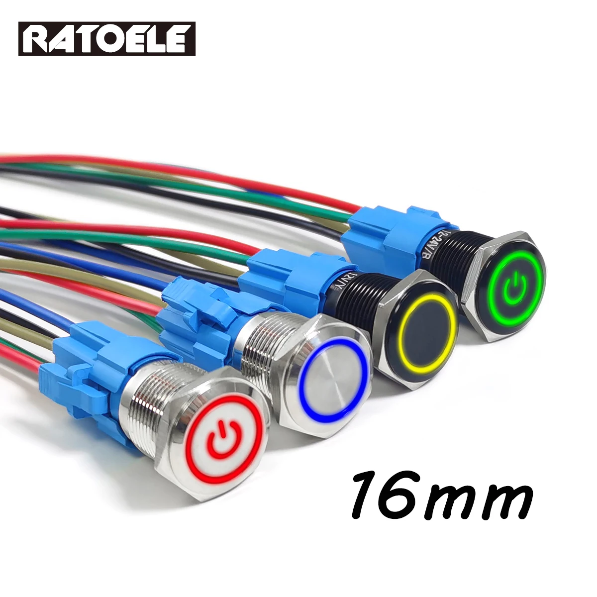 Металлическая кольцевая лампа 1NO1NC с кнопкой включения и выключения 16