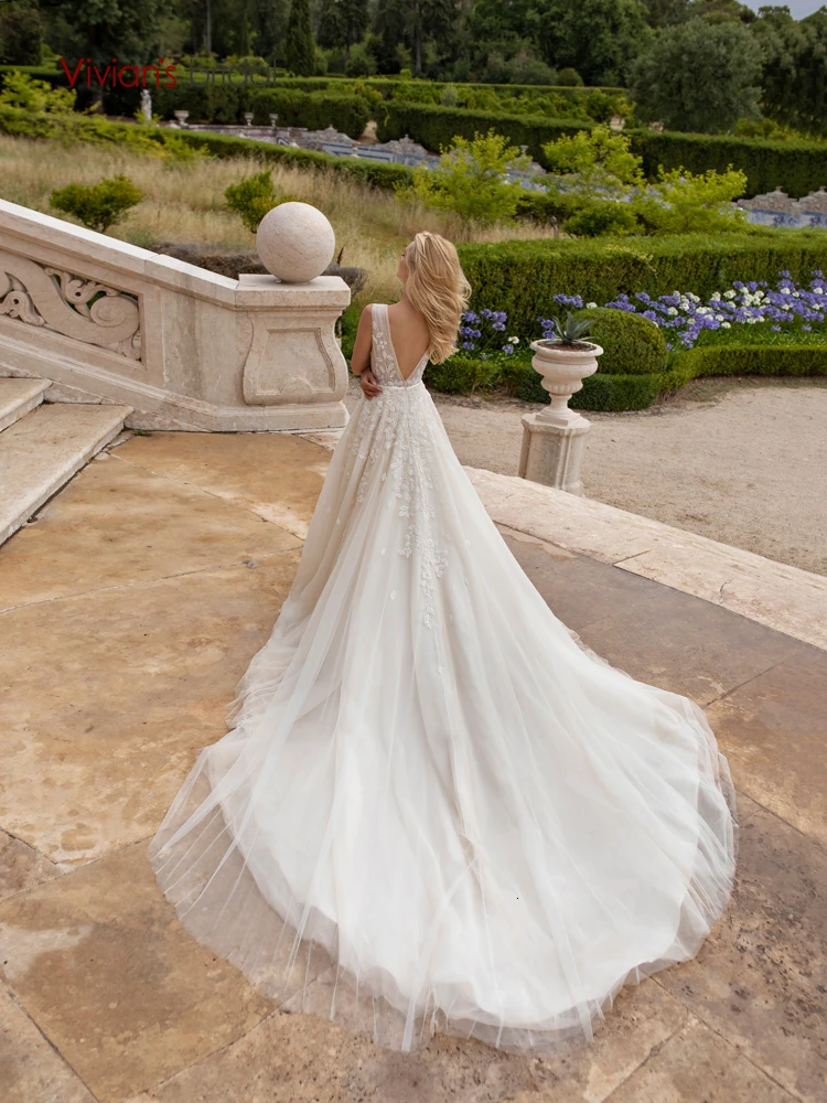 Vivian's Bridal изящное богемное Шелковистое свадебное платье из органзы, сексуальное свадебное платье с двойным глубоким v-образным вырезом, Блестками, Бисером и кружевной аппликацией, свадебное платье