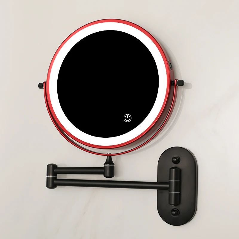 

Складное светодиодное зеркало для ванной комнаты, настенное висячее зеркало для макияжа, умное двухстороннее зеркало для отеля, зеркало ...