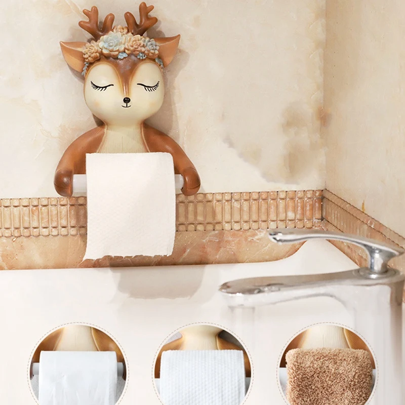 

2 Pcs Mount Toilet Paper Holder Bathroom Kitchen Roll Paper Accessory, Baby Deer & Little Flower Deer