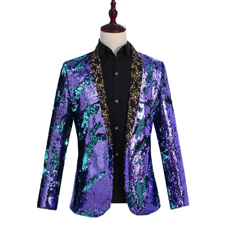 

High quality 6 colors men stage performance sequin blazer nightclub singer DJ slim fit jacket man fashion shiny suit jacket