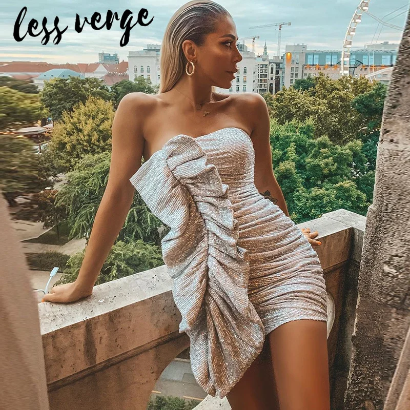 Женское Короткое облегающее платье без бретелек Lessverge сексуальное с блестками