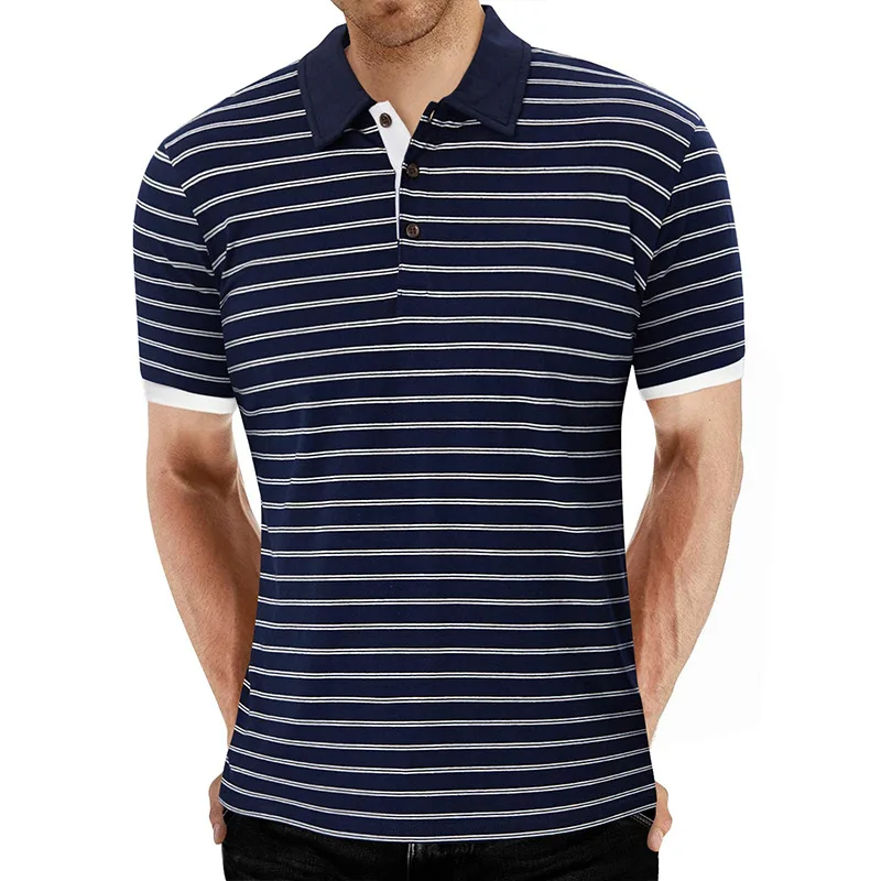 

2021 Summer New Men's Striped Golf Polo Shirt Fashion Casual Comfortable Short Sleeve Polo Shirt Top Large Size