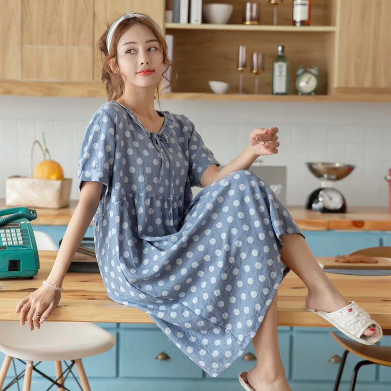 

2021 Summer Cartoon Cotton Nightdress Print Home Clothes Short Sleeve Small Fresh Fashion Loose And Comfortable Nighte Dress