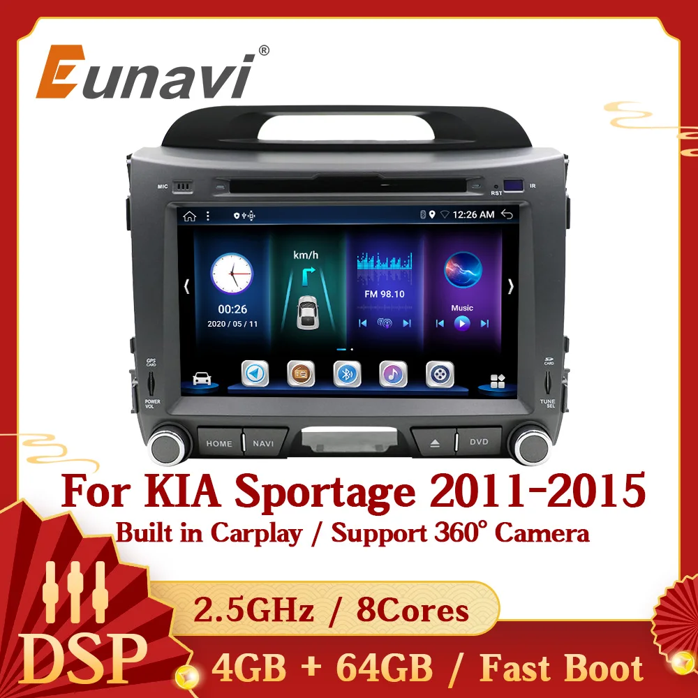Автомагнитола Eunavi Android 10 мультимедийный плеер для KIA Sportage 2011 2012 2013 2014 2015 2 Din DVD