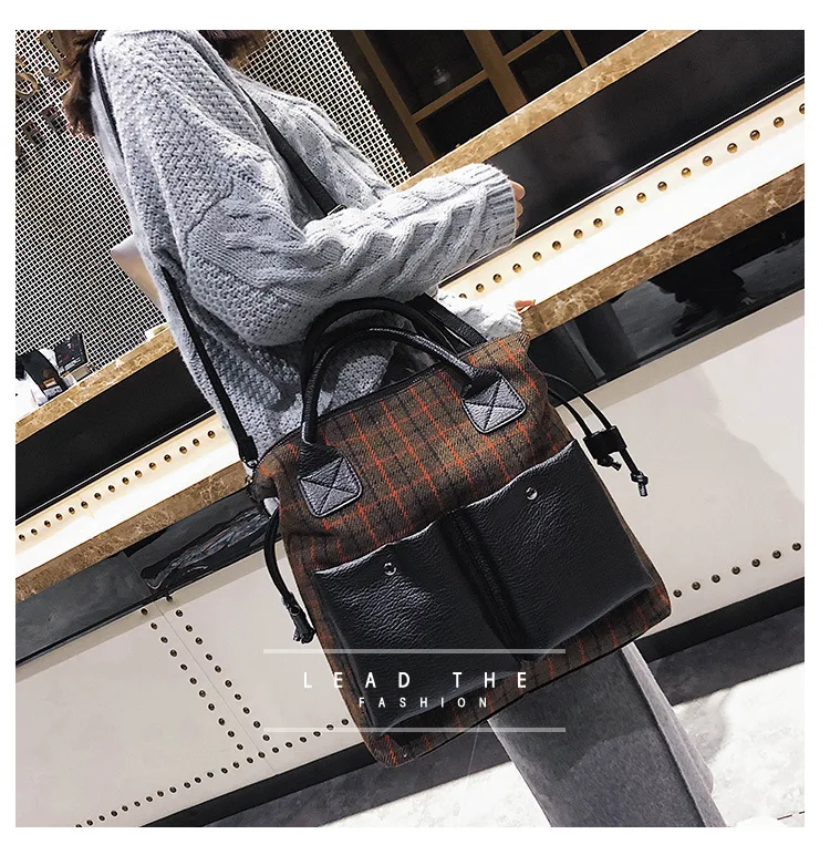 2019 new wool plaid pillow bag English wind double large capacity shoulder diagonal portable women's | Багаж и сумки