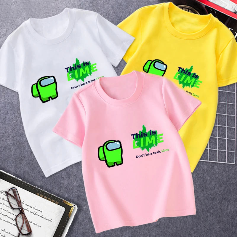 

Among Us Green Cartoon Character Round Collar Simple Comfortable Summer T-Shirt Football Basketball Sports Casual Clothing