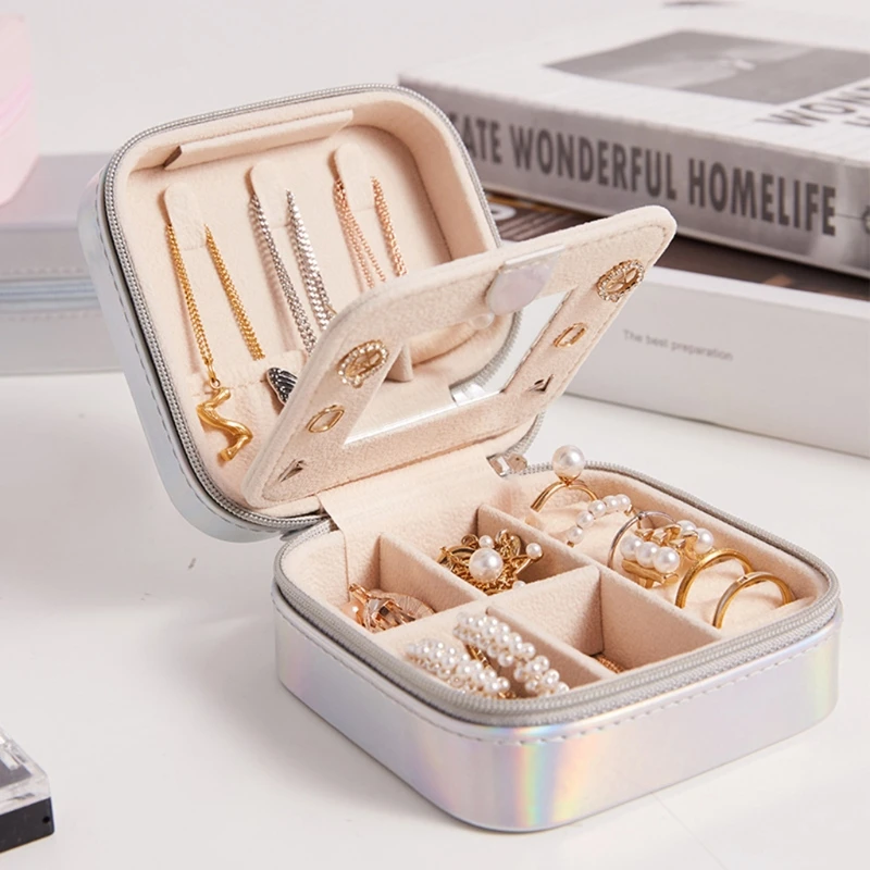 

Multicolor Jewelry Storage Box with Built-in Mirror Cortical Exquisite Appearance Lipstick Jewelry Makeup Storage Case