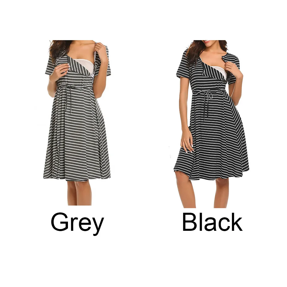 

Nursing Nightgown Sleep Dress Maternity Clothings Breastfeeding Soft Crew Neck Childbirth Short Sleeve Knee Length Fashion