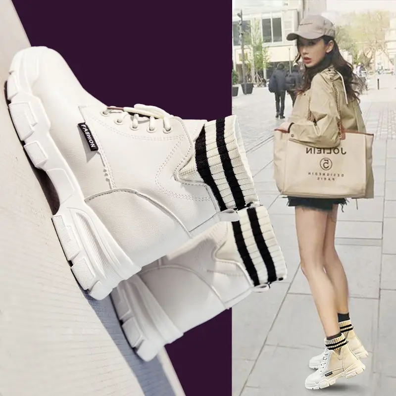 2019 ladies board shoes Martin boots women's autumn and winter plus velvet wild British style | Спорт и развлечения