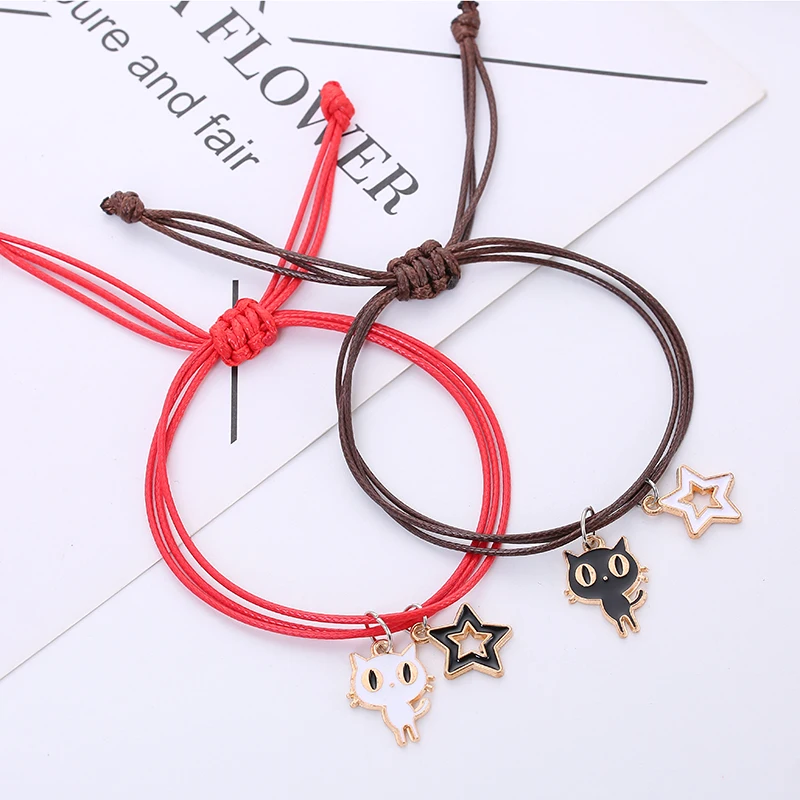 HTZZY новые модные браслеты для женщин и мужчин Милая кошка звезды Парные ручной