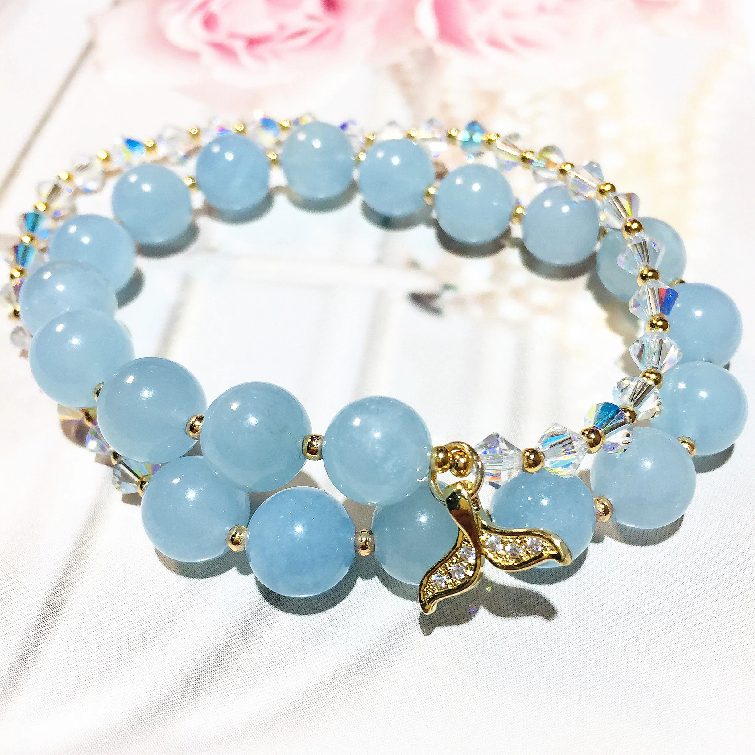 

Aquamarine Beads Natural Stone Chakra Beaded Bracelets DIY Accessories Yoga Jewelry Healing Energy Gemstone Spacer Factory Price