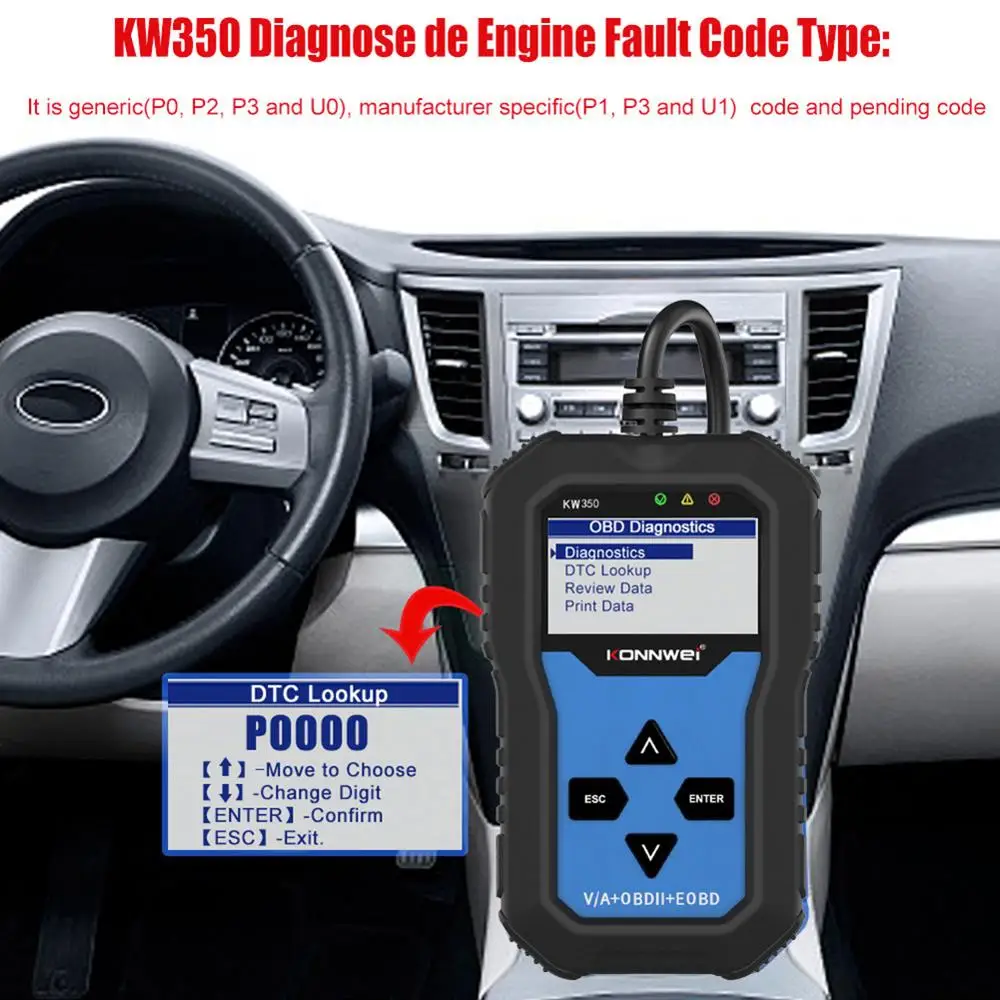 Автомобильный сканер KONNWEI KW350 OBD2 считыватель кодов автомобильный