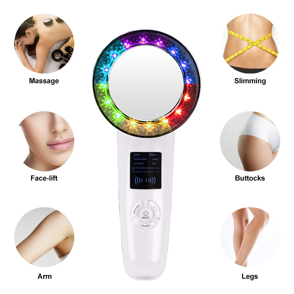 Kopen 6in1 Ultrasone Afslanken Cavitatie Machine Gezicht Slimer Body Massager Ultrasound Facial Massage Beauty Skincare Anti Cellulite