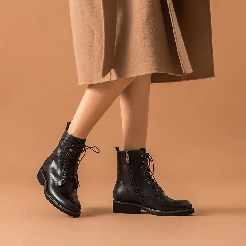 Ботильоны BeauToday женские из натуральной коровьей кожи с круглым носком и