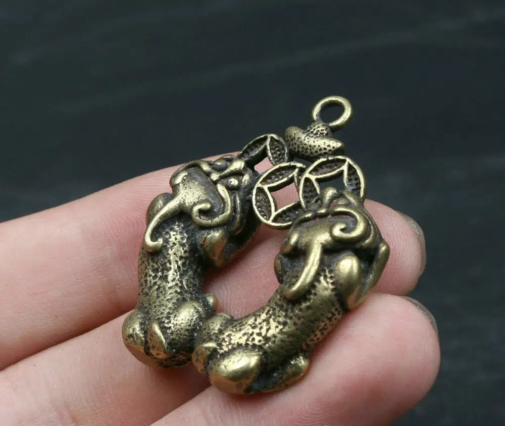 37 мм телефон с двумя животными Pixiu Pi Xiu Единорог богатство амулет кулон|Статуи и