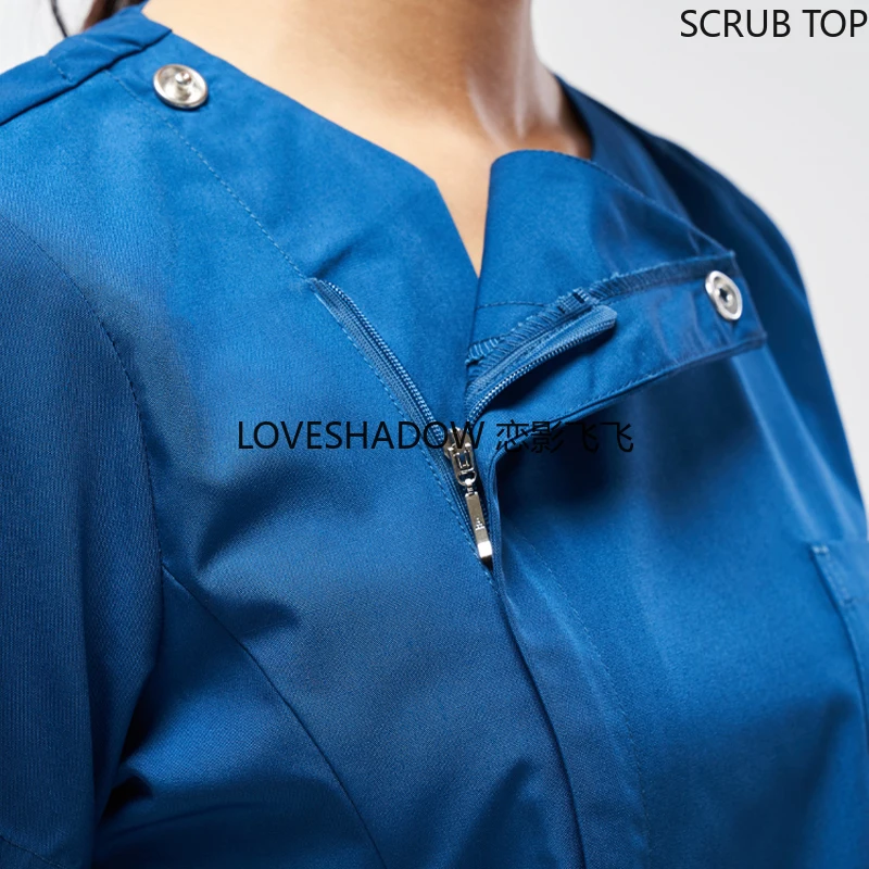 

Women Scrub Top Cotton Zipper Opening Coat Round Collar Medical Uniforms