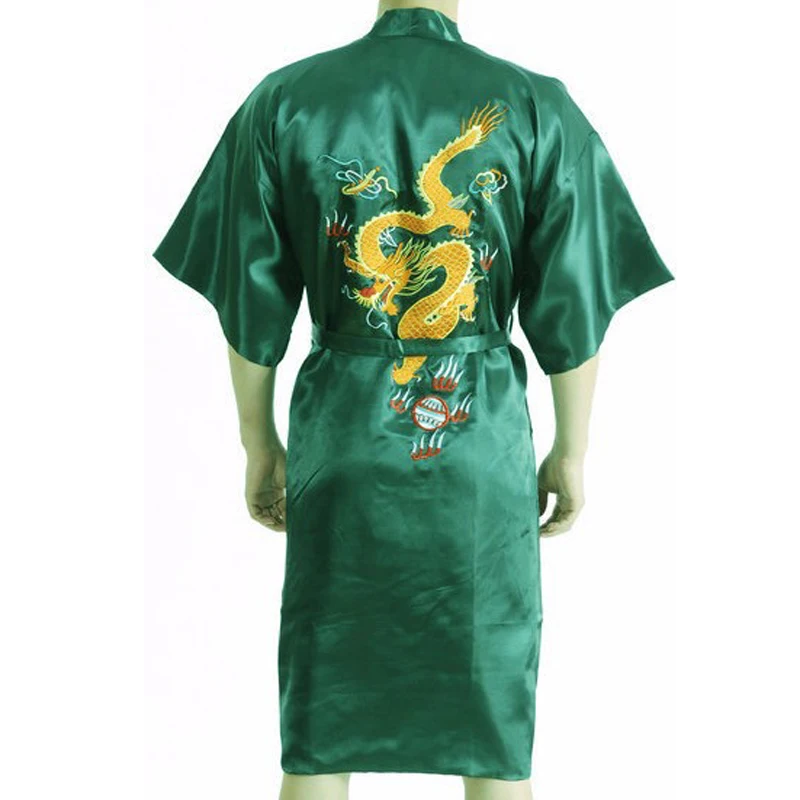 Черный халат с вышивкой искусственное кимоно новейшее китайское шелковое