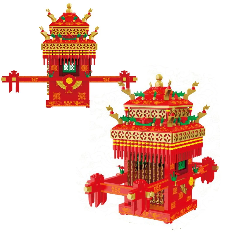 

Chinese Ancient Wedding Bridal Sedan Chair Micro Building Blocks City Street View Creative Educational Toys For Children Gifts