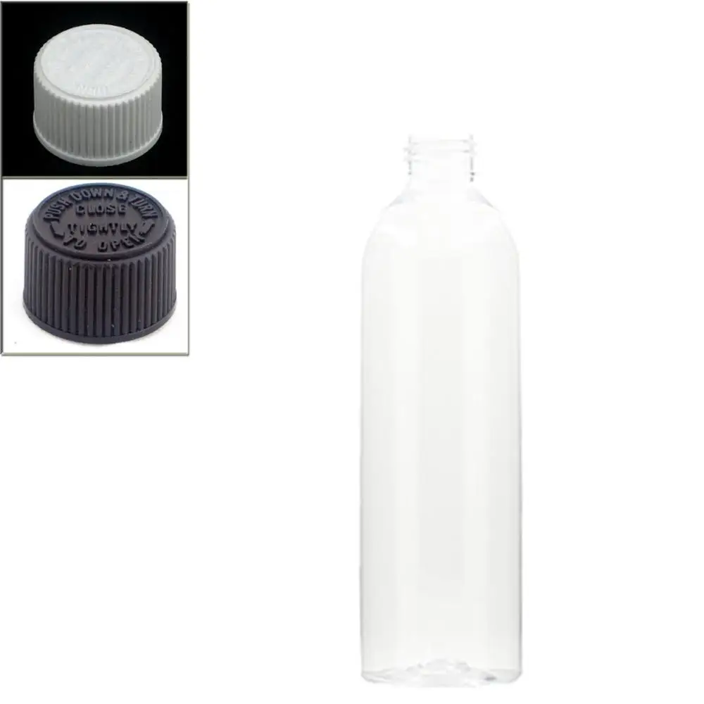 250 мл пустые пластиковые бутылки прозрачная ПЭТ бутылка с черной/белой безопасной крышкой для