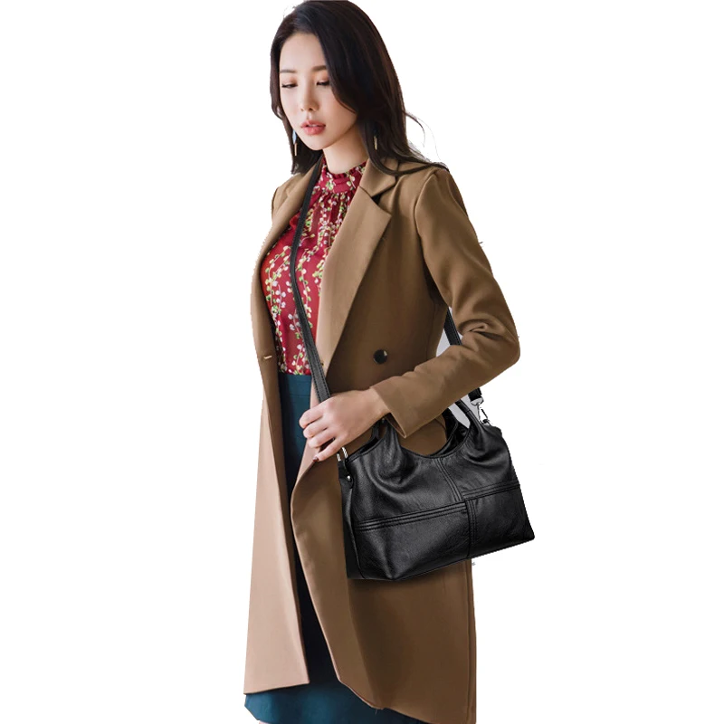 

Ladies Fashion Bag Leather Handbag Personality Stitching Striped Shoulder Bag Elegant Brand Bag Outdoor Travel Organizer