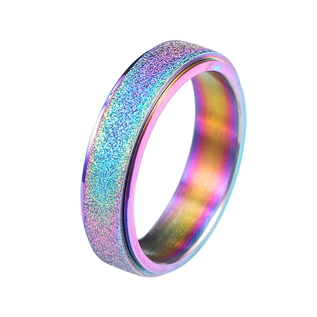 Bohemian Vintage Women's Stainless Steel Spinner Ring Sand Blast Finish Comfort Size 6-13 Design Ring Set Party Jewelry Gift#10