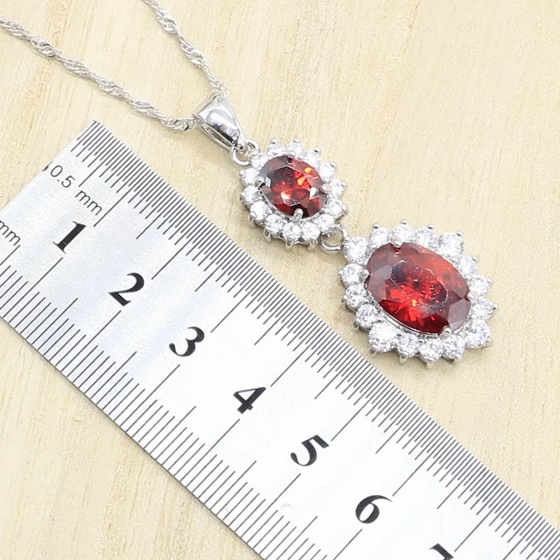 Набор украшений для женщин с красным цирконием набор браслет серьги ожерелье
