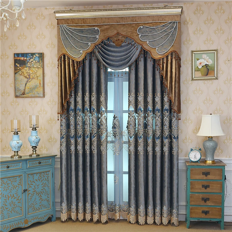 Европейские бархатные занавески с ажурной вышивкой для гостиной