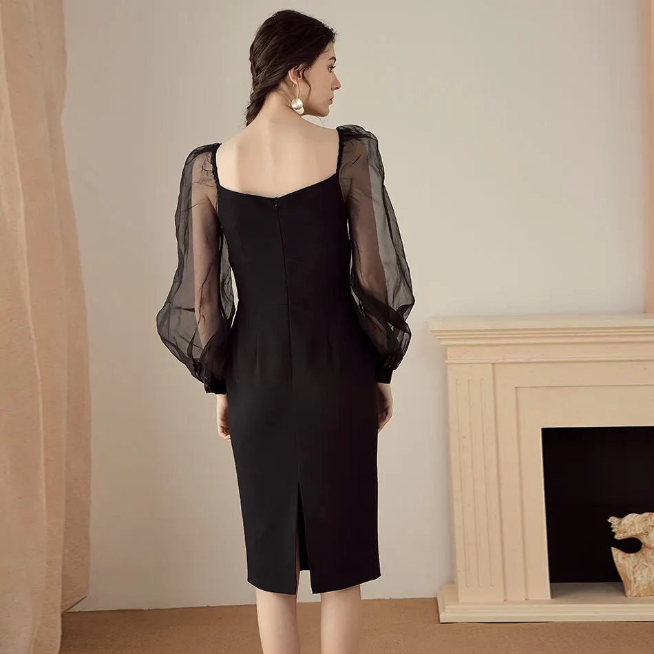 

Modphy 2020 New Women's Elegant Dress Sexy V-Neck Mesh Lantern Sleeve White Bodycon Dress Celebrity Club Party Dress Vestidos